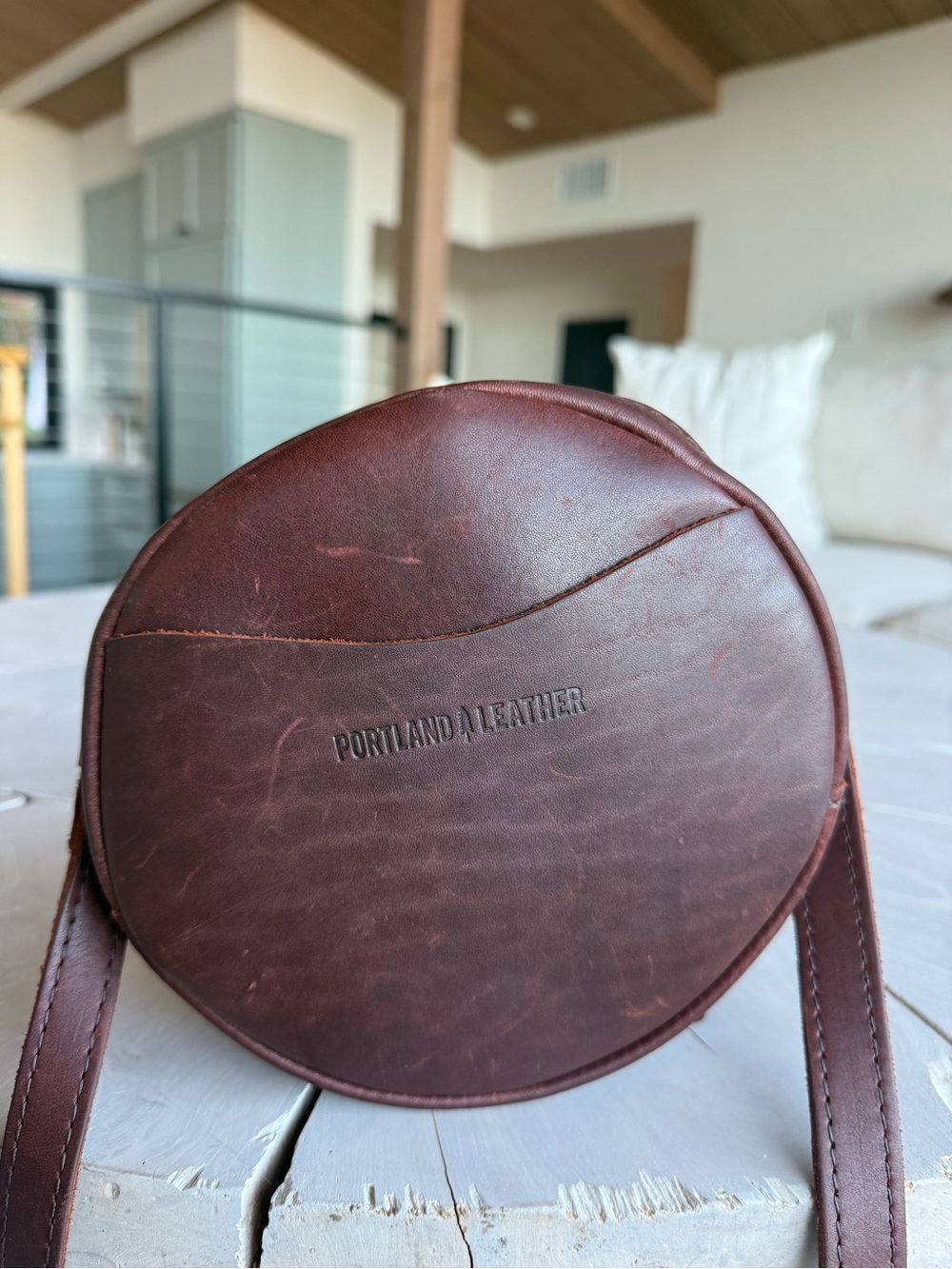Portland Leather Round Brown Genuine Leather Crossbody Bag - Picture 9 of 9